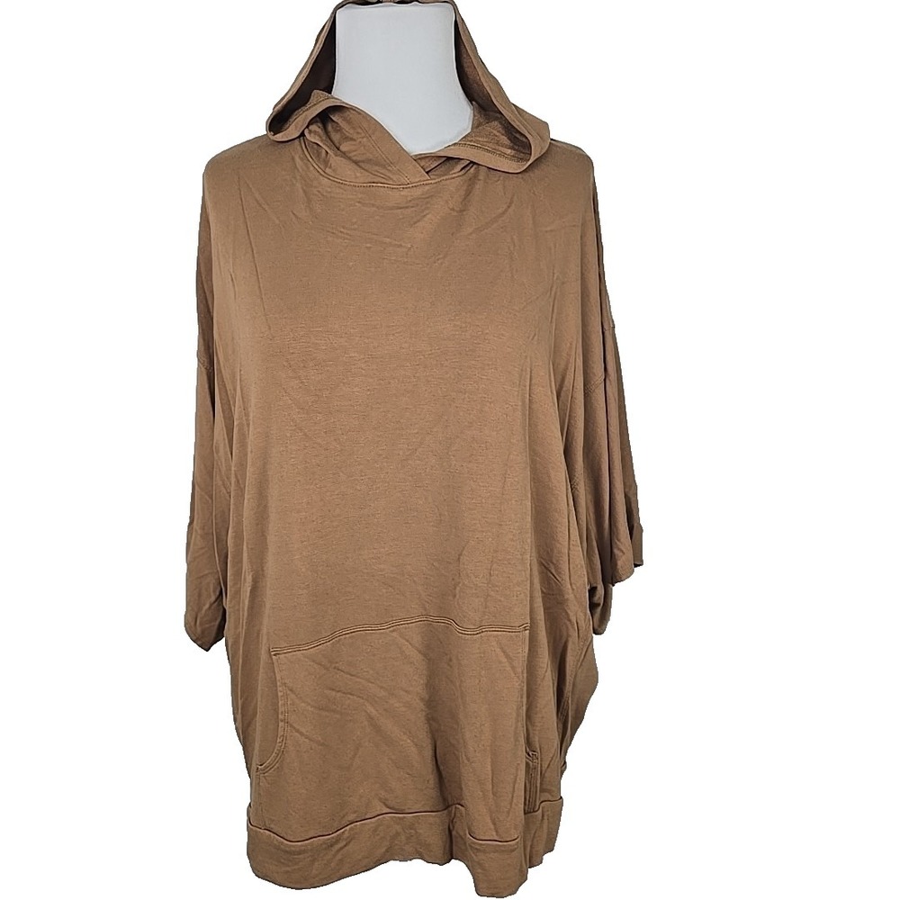 AnyBody Brown Cozy Knit French Terry Hooded Poncho Top Size M/L